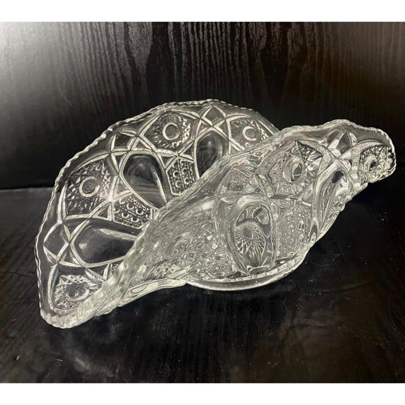 LE Smith Quintec Clear Glass Folded Banana Dish ~ Hobstar Button Cane - Picture 2 of 5